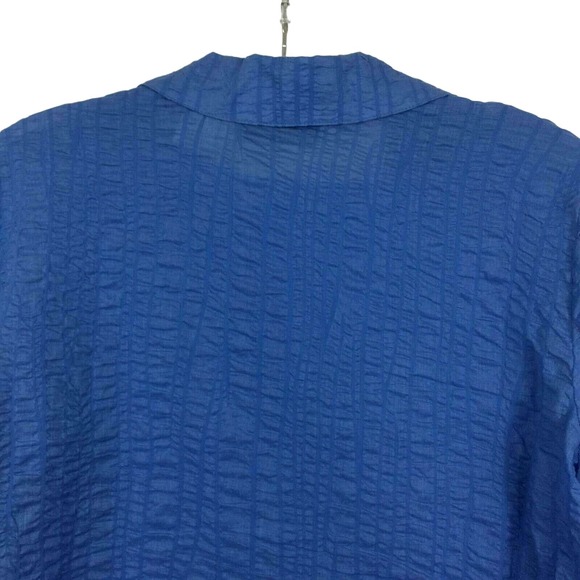 Studio Works 2Pc Shirt & Tank Petite Size PM Button Up Textured Blue Crinkle - Picture 4 of 7